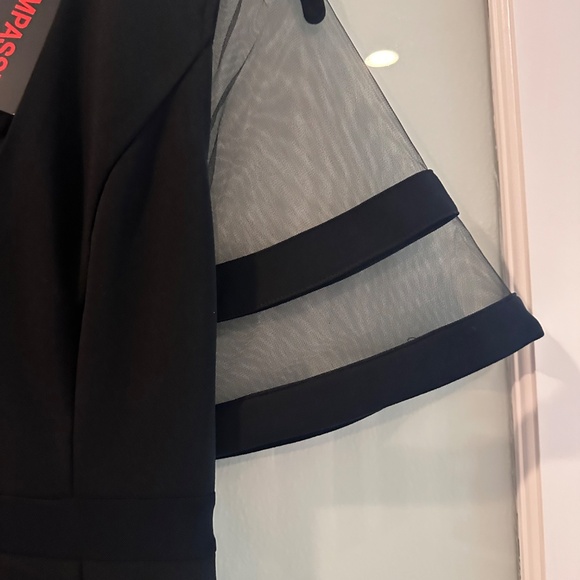 Limpasse Privy NYC Black Deep V Mini Dress with Sheer Mesh Sleeves Size S - Picture 7 of 16